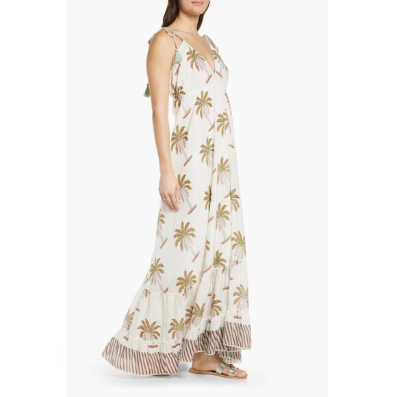 Roller Rabbit Morjim Palm Venezia Maxi Tassel Cream Dress Size Medium - Picture 3 of 11